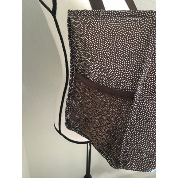 Thirty-One Medium Utility Tote Brown with White Polka Dots - Picture 5 of 6